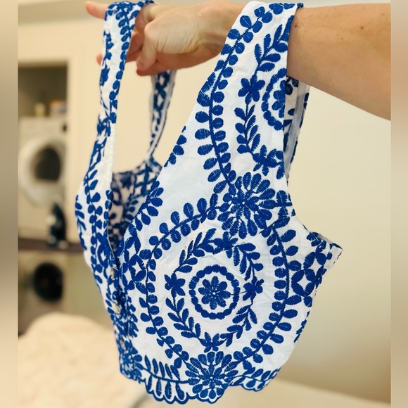 Embroidered Blue and White Women's Top - Picture 4 of 6